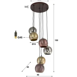 Hanglamp Metal print, 6-lichts