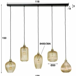 Hanglamp Stripe Glass Mix 5-lichts