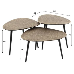 Salontafel driehoekig metallic, set van 3