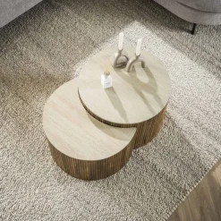 Salontafel set/2 halfrond Nuovo travertin