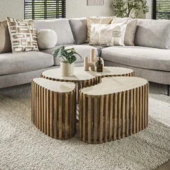 Salontafel set/3 niervorm Nuovo travertin