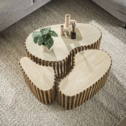 Salontafel set/3 niervorm Nuovo travertin